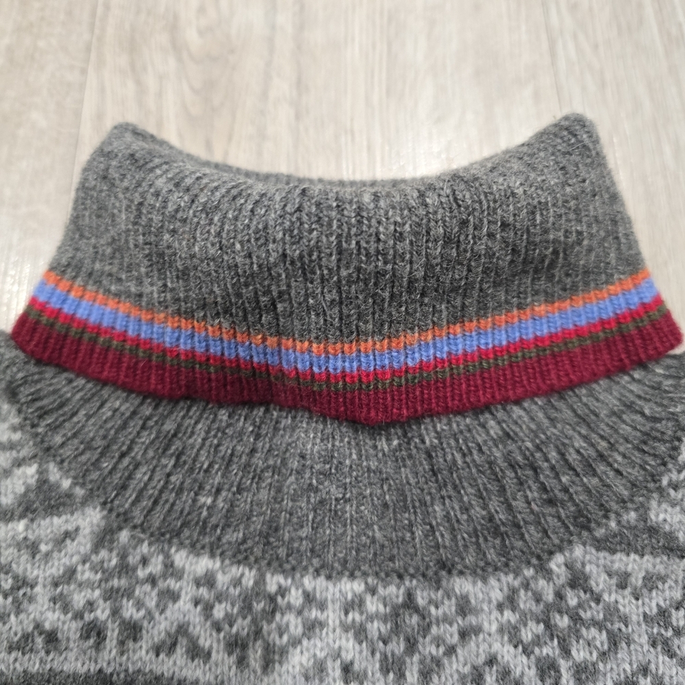 100% Lambswool Sweater Womens Sz L Old Navy Turtleneck Gray Orange Blue Stripes - Picture 2 of 9